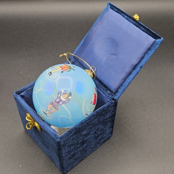 Artists of The World Other - Vintage 2002 Pier 1 Hand Painted Glass Ice Skating Ornament Li Bien Style Blue